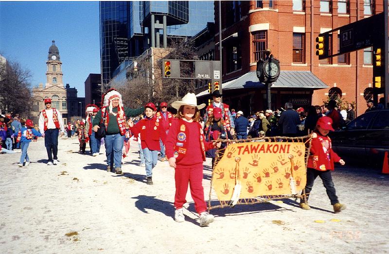 1998 - Indian Princess Fort Worth Stock Show Parade - Stephanie carrying the Tawakoni banner.jpg - 1998 - Indian Princess Fort Worth Stock Show Parade - Stephanie carrying the Tawakoni banner